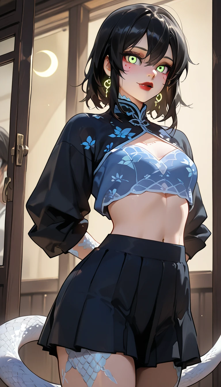1 Beautiful Chinese-Russian girl,, black hair, big eyes, Smile,open mouth,full,big breasts,glowing eyes, Various styles, skirt, open lips,dynamic poses, yellow background