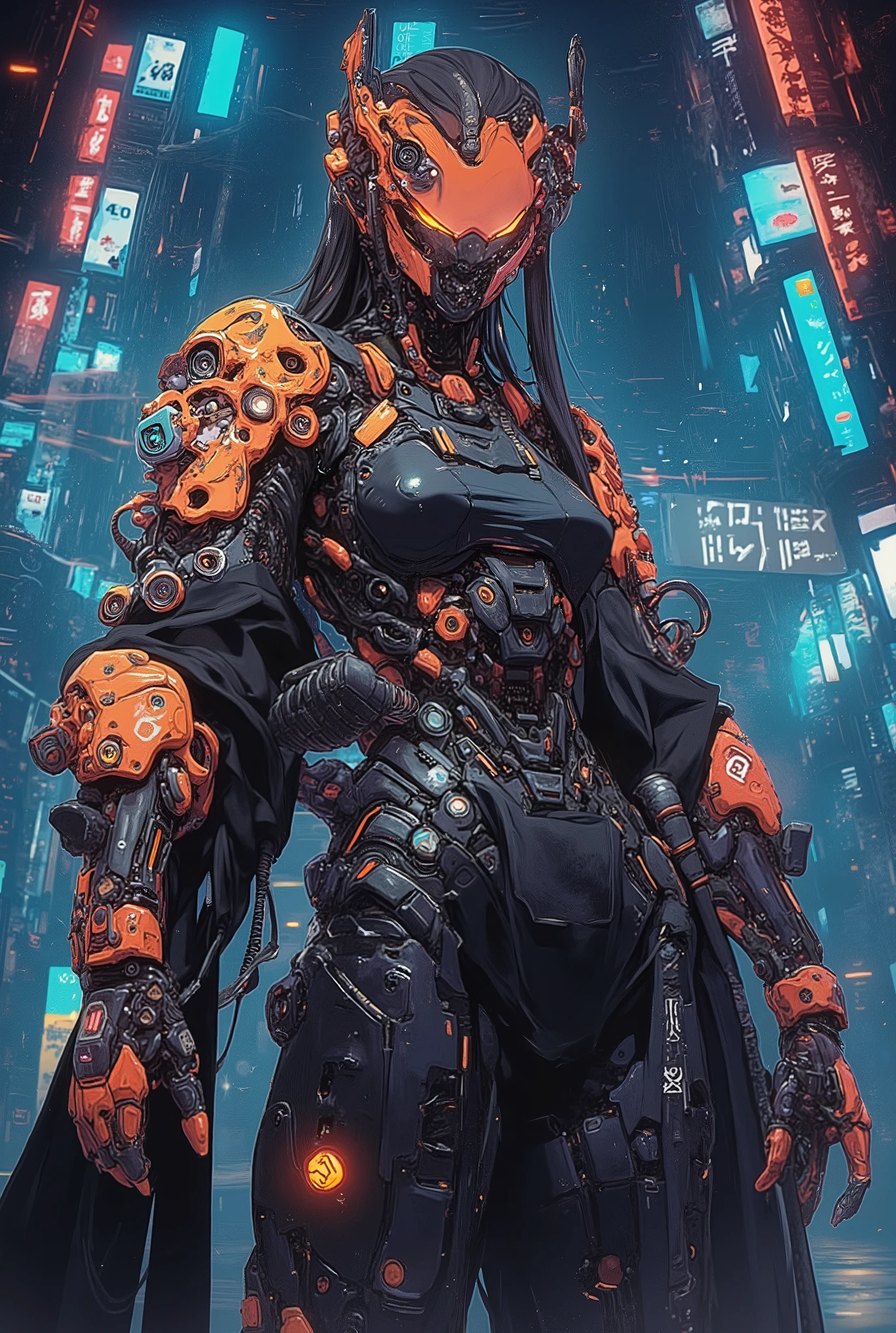 ((anime art style illustration) of (perfect Asian cyberpunk girl))), (((wearing incredibly detailed ornate cyberpunk samurai armour))), ((LED lights)), (shapeless long hair), perfect features, ((((full figure) dynamic pose))), (((starship interior))), abstract beauty, near perfection, pure form, concept art, intricate detail, 8k post-production, High resolution, super Detail, art station Trends, sharp focus, studio photos, intricate detail, Very detailed.