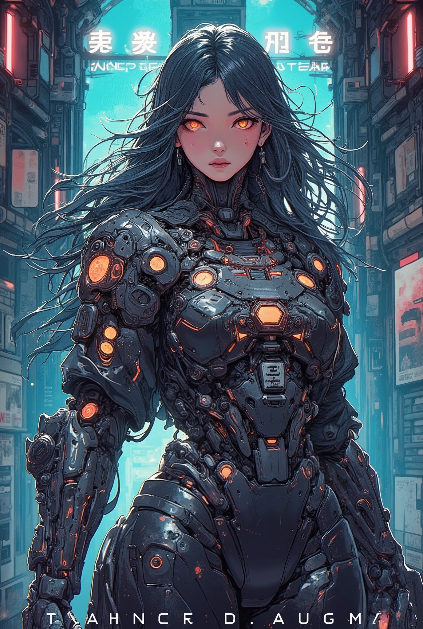 ((anime art style illustration) of (perfect Asian cyberpunk girl))), (((wearing incredibly detailed ornate cyberpunk samurai armour))), ((LED lights)), (shapeless long hair), perfect features, ((((full figure) dynamic pose))), (((starship interior))), abstract beauty, near perfection, pure form, concept art, intricate detail, 8k post-production, High resolution, super Detail, art station Trends, sharp focus, studio photos, intricate detail, Very detailed.