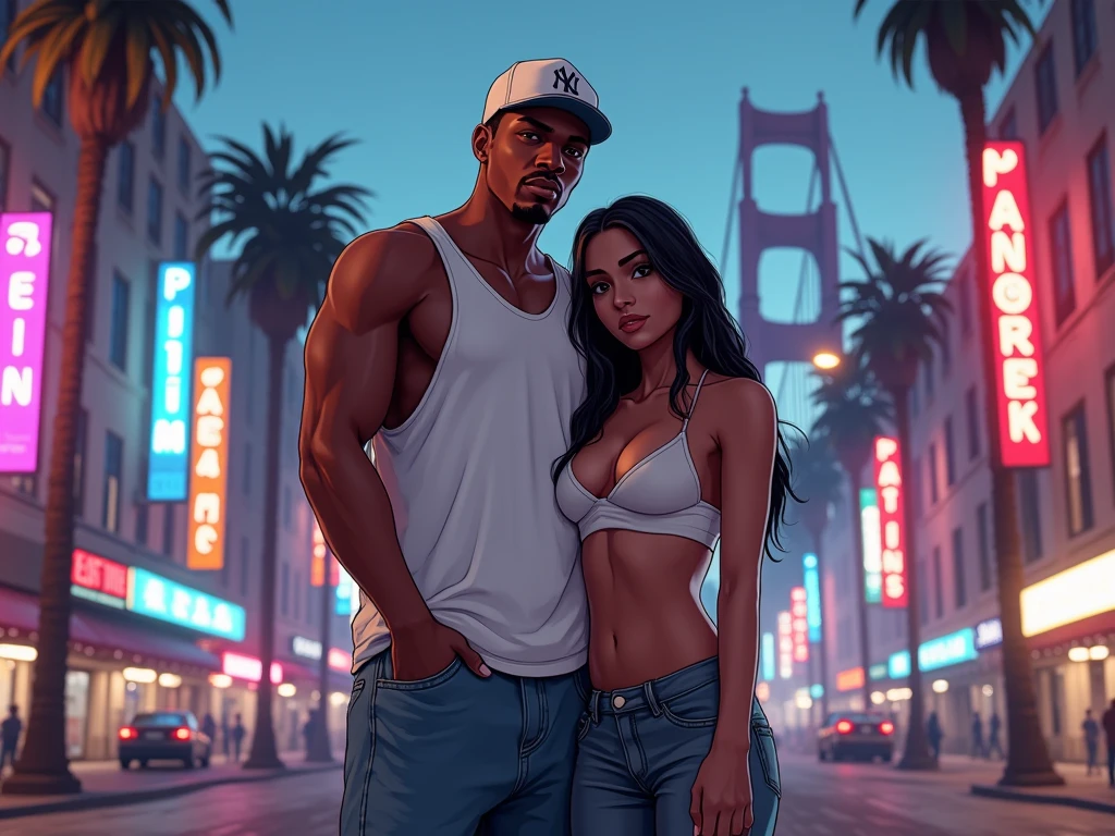 ANUEL with a beautiful girl in GTA IV with weapons