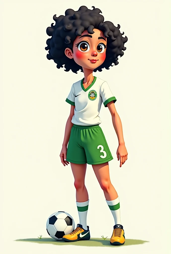 Imagem de menina ruiva com cabelo cacheado com camisa do palmeiras