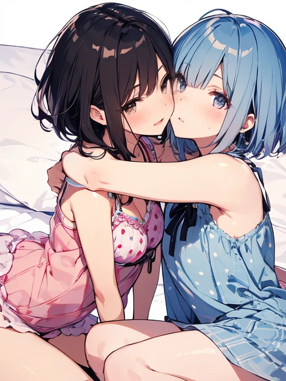 highest quality,8k,detailed,F cup bust、Very cute face、Beautiful thighs、Best Beautiful Legs、Slim and beautiful arms、Slim body、White skin、((((1 person、camisole、Sunlight on the body、On the bed、Lying down、Being pushed down、looking at the camera、smile、smile、Tokyo buildings in the background、Hotel room))))、I can see the deep blue sky、The atmosphere is bright and lively、The woman is at the center of the image。