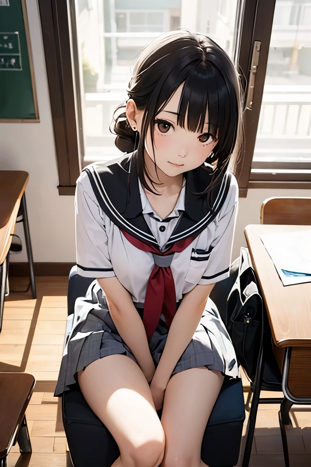 Highest quality,Highest Resolution1Little Woman of Man,school gym buruma,looking at the camera,Red tie,classroom,