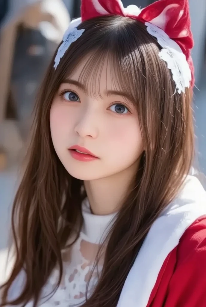 Cat ears、((  Santa Claus costume , miniskirt))、Charming、desire、20-year-old female、 Sharp Body Lines 、(( beautiful face、mouth、Eroticism))、(Big Breasts)Dramatic lighting、 real、8k、 cinematic composition、 Dark Moody ,  vibe、 Dramatic Shadows 、 intricate and elaborate pattern 、 is 、it is、 Light and Dark Lighting 、 Moody Color Palette 、 beautiful color、 deep contrast、Super real、 I have pink lipstick、 Snowy Christmas Tree Crossing Sleigh、 white christmas、 full body view、Drawing Composition 、 cinematic composition、  thighs 、 Erotic Appealing 、、 Santa Claus、beautiful and realistic nipples、heavy snow、 long hair,  pale brown hair,  Big Breasts ,  glitter effect, 