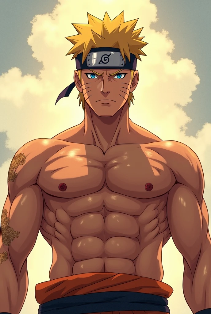  Naruto Uzumaki, bare, adult, anime,  front view , Machão style