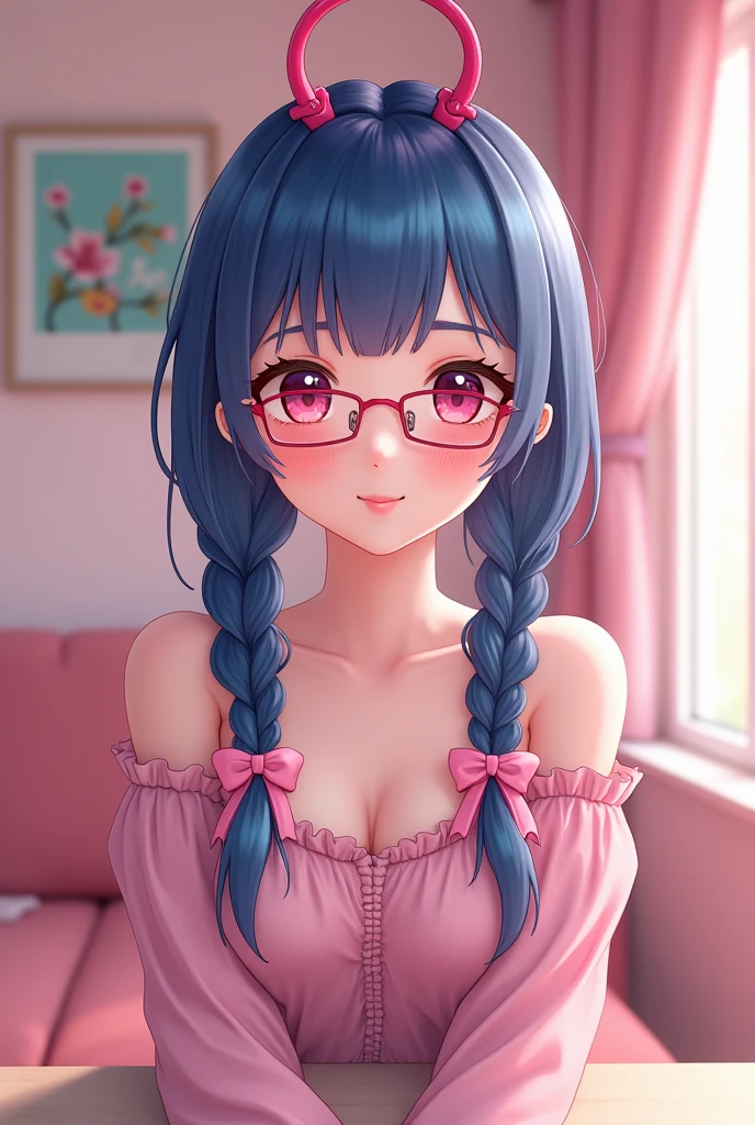 nerdy {partially clothed} {loose clothes} {multicolored hair} blush {soft body}