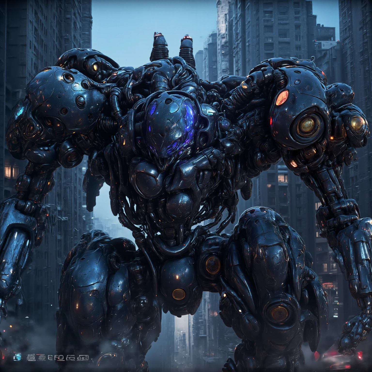 8k、 photorealistic 、 realistic、  natural light 。Score_9, Score_8_ up , Score_7_ up ,  Source_Genuine, rating_Safe,break, ((natural light)), (radiocity, anisotropic Filtering ),high resolution picture ,break, masterpiece,  top quality ,  great quality, break, extremely detailed,  complicated details, sharp details,break, Sharp Focus,   professional lighting,break,(((( Two giant humanoid robots taller than the buildings ))))、heroic、  sharp design with multiple round hard dots、Thin border 。 Skyscraper Street at dusk  。