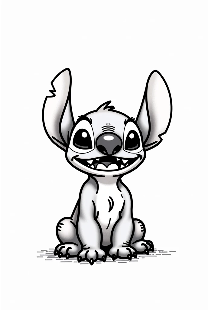 black and white line drawing of Stich smoking