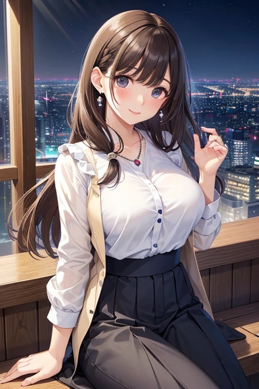 Shy smile,The skirt was blown up greatly by the wind