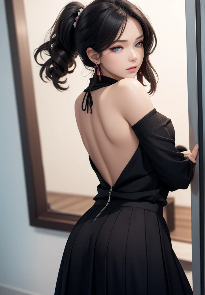 Best quality, master, high resolucion,agirl, Super beautiful face, super beautiful eye, Super beautiful hair，Magazine covers，Trendy outfits，Whole human body，Backshot