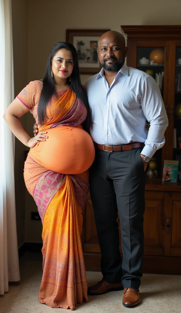 Extremely Hyperpregnant Bangladeshi woman with huge belly wearing a dress