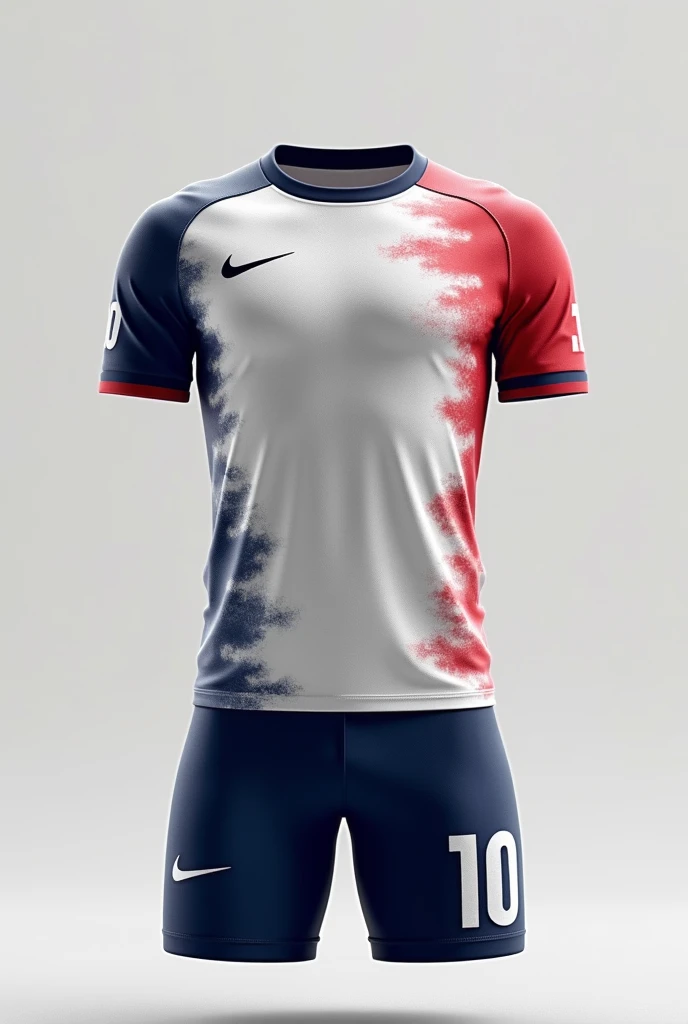 Football uniform design for the Venaditos B team.r.m. with colors: mostly blue and white with red and black highlights a futuristic design 