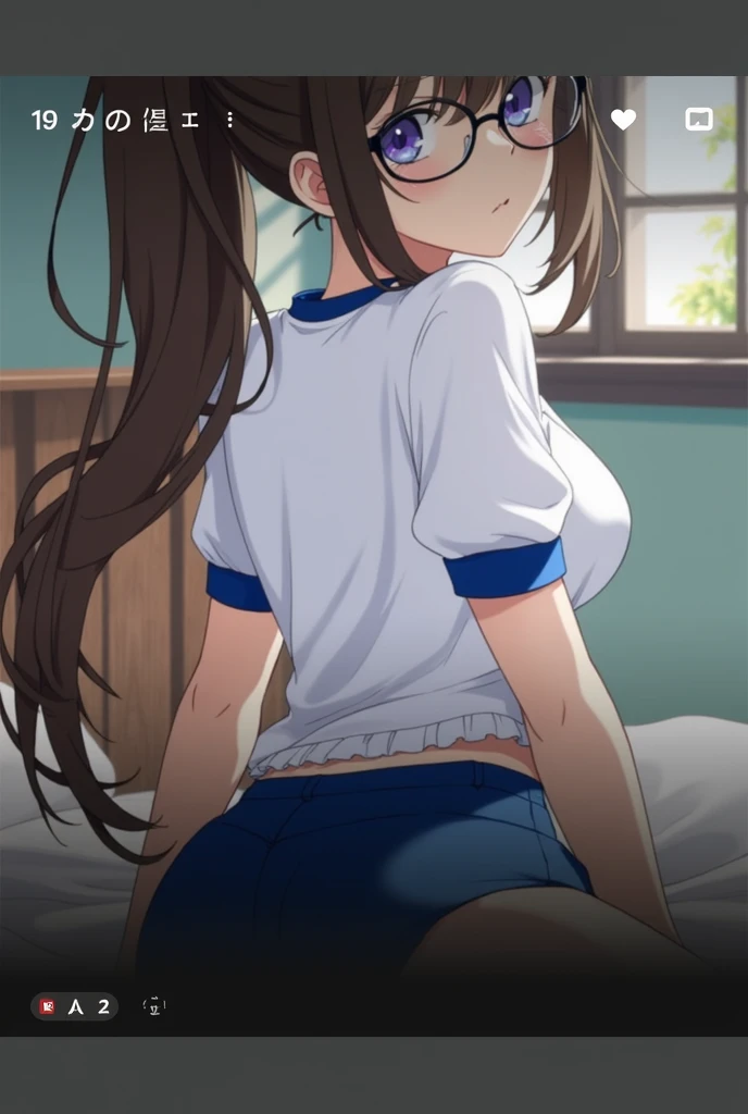 NSFW、1 Female、Brown hair、Brown Eyes、Best Quality、Super detailed、8 Resolution、Raw photo、Mastepiece、Perfect Body、high resolution、Highest quality、Detailed drawing、Vibrant colors、lure、Long Hair、Captivating breasts、Big Breasts、disheveled shirt、shorts、bed、A flushed expression