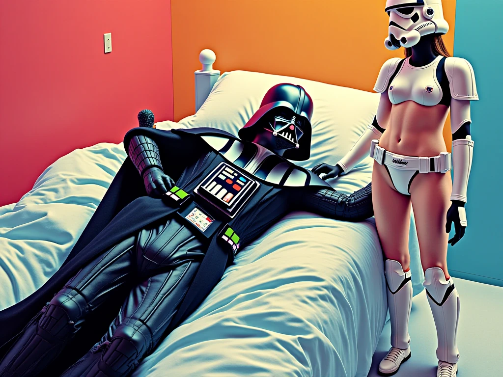 Create a version of darth vader in underwear kissing The Simpsons
