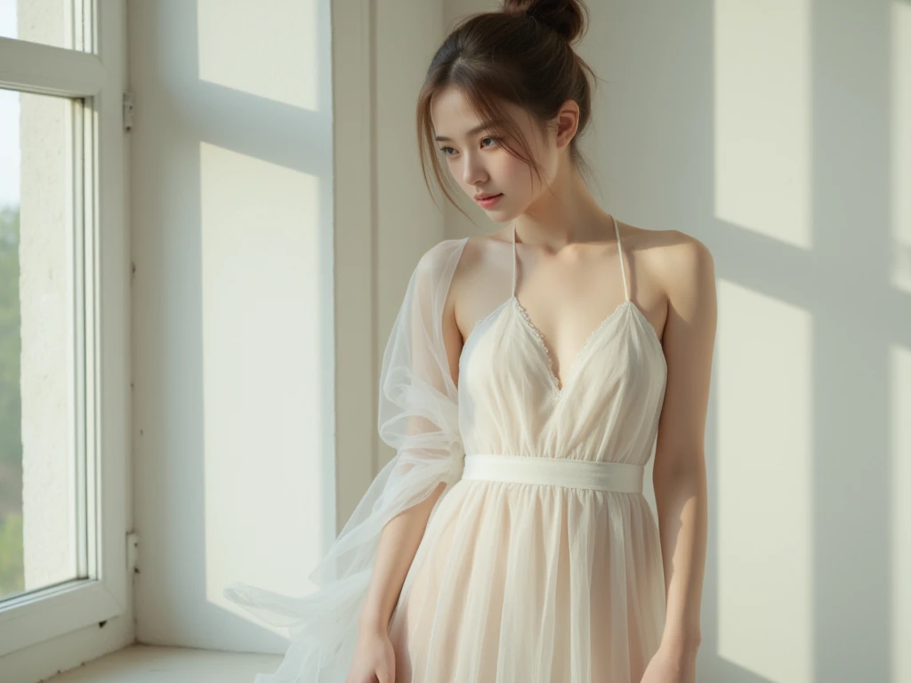 A cute girl, perfect face, bueaifull ((14 years old girl(( 14 years old girl, skinny body, slim body, white skin, masterpiece, textured skin, super detail, high details, high quality, 8k, It sounds like you're asking for a description of a beautiful 14-year-old girl wearing stylish clothes, specifically a stylish top. Here's a portrayal:
She is a vision of youthful elegance, with a grace that belies her tender age. Her slender frame carries itself with a natural poise, exuding confidence in every step she takes. Her eyes, sparkling with curiosity and innocence, mirror the world's wonders as she navigates through it.
Adorned in stylish attire, she wears a top that complements her figure and accentuates her youthful charm. Perhaps it's a delicate blouse with intricate lace details, softly hugging her shoulders and draping gracefully over her slender form. The fabric whispers with each movement, a symphony of sophistication and grace.
Her ensemble is carefully curated, reflecting her unique sense of style and creativity. Paired with chic accessories and tasteful accents, she effortlessly blends fashion and personality, creating a look that is entirely her own.
Despite her tender age, there's a maturity in her demeanor, a wisdom beyond her years that shines through her radiant smile. She is a portrait of beauty, not just in appearance but in the kindness and grace that emanate from within.