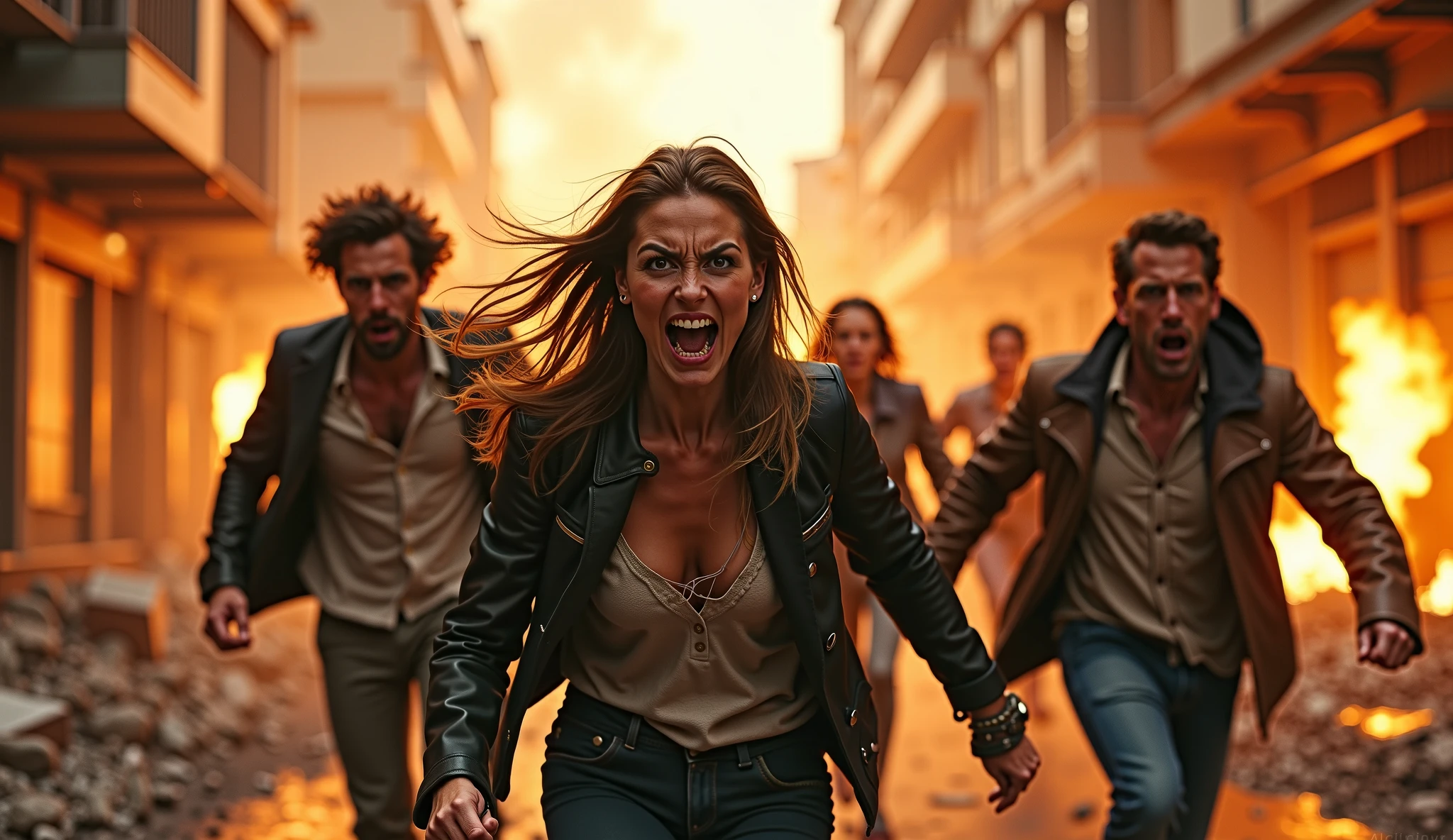 (A wide shot of the Strasbourg streets filled with people of all ages dancing without pause. Their faces show a mix of exhaustion and helplessness, with sweat dripping down their foreheads and clothes clinging to their bodies. Children, women, and men alike move in unison, as if driven by an unseen force. The background features the town’s medieval architecture, with narrow alleys and towering church spires, but the focus remains on the chaotic energy of the dancers.) unreal engine, cinematic, hyper-real, highly detailed, Ultra realistic HD --q 2 --v 6.1 --ar 9:16