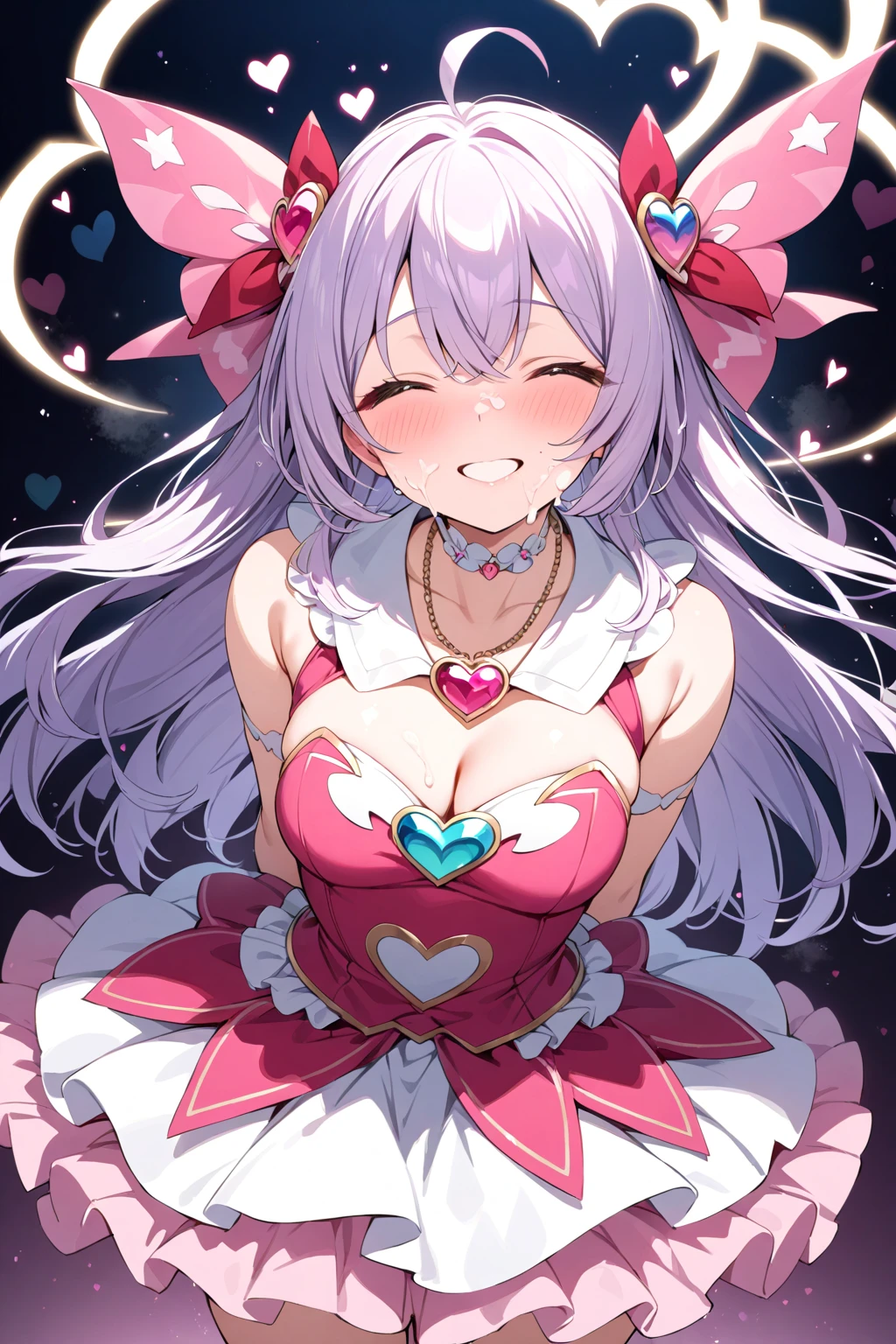detailed、超detailedな、masterpiece、highest quality、beautiful feces、detailed eye、 (two girls:1.4)、Two succubi、(twins:1.2)、(night:1.2)、short haired、(pink ribbon:1.1)、(two side up)、pink tie、pink bra、earrings、(school uniform.1.1)、suspicious face、light pink hair、(Pink Room)、malicious smile、Bruises and ugly facial features、young features、(:1.2)、long sleeve、(fluffy sleeves fluffy hair、(open your mouth and smile)、Elementary school girl、low length、Chiquita、big breasts、 big 、(Put your hands on your face)、Burikko、Ruffled uniforms、Barrette、(laugh at:1.1)、look down、view from below、Being looked down upon by girls、(view from below:1.2)、super huge boobs、(Pink heart symbol:1.5)、(lump of heart:1.5)、(heart effect:1.5)、(heart mark:1.5)、devil's tail、devil's tail、Succubus、(super huge :1.3)、 big 、(heart tattoo:1.dare、devil's tail、breast matching