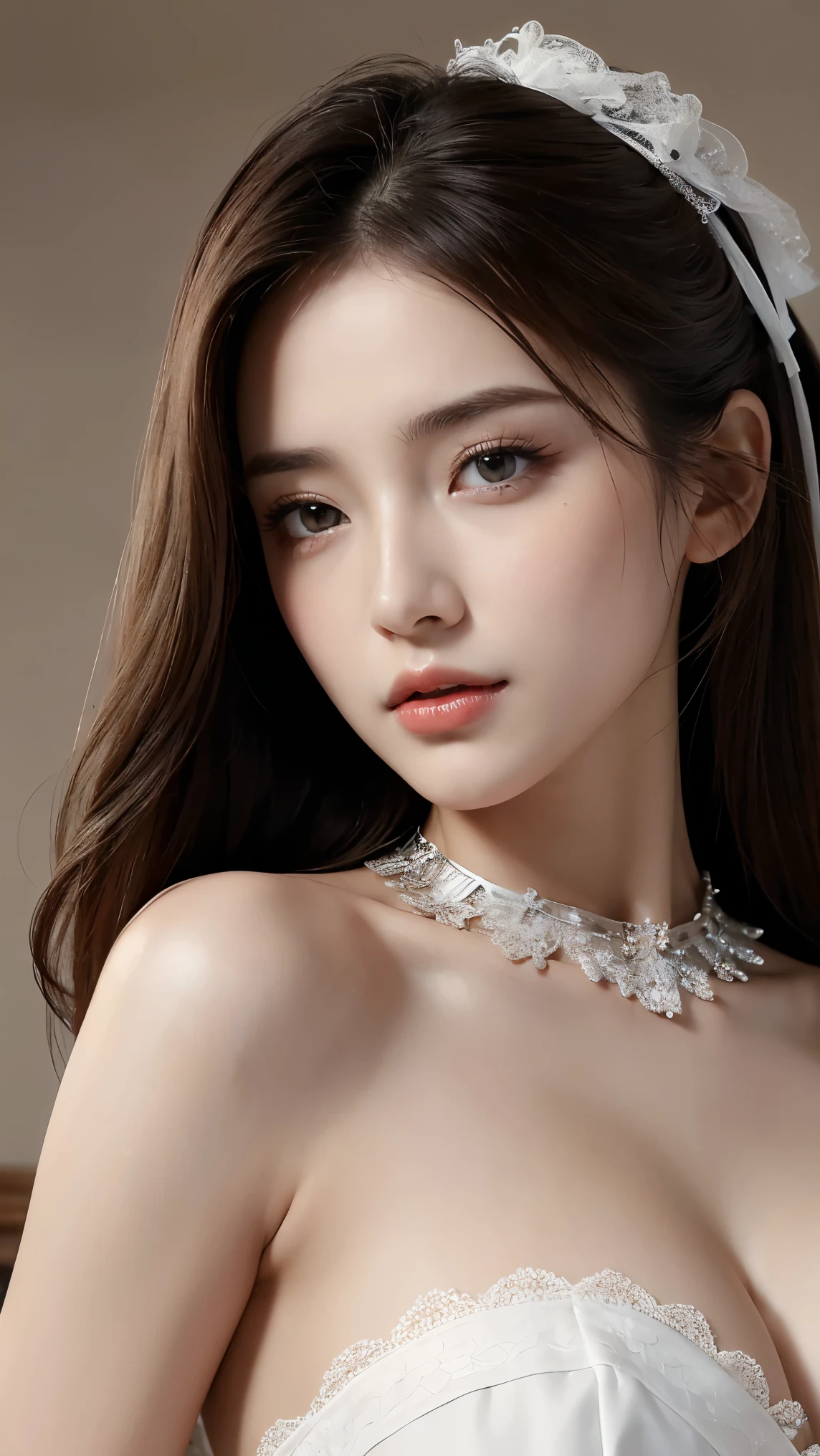 ((Best quality, 8k, Masterpiece: 1.3)), Sharp focus A beautiful woman with perfect body, Highly detailed face and skin texture, (Detailed eyes), hair bow, ribbon, tareme, cowboy shot