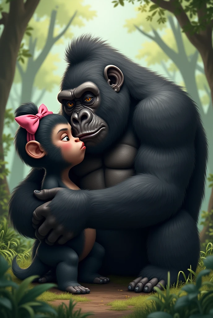 A big panda furry with curly hair and a seductive look, and a little wolf furry moaning with pleasure, who is being grabbed by the panda from the waist and enjoying their bodies united by passion. 2D image. Both of anthropomorphic appearance
