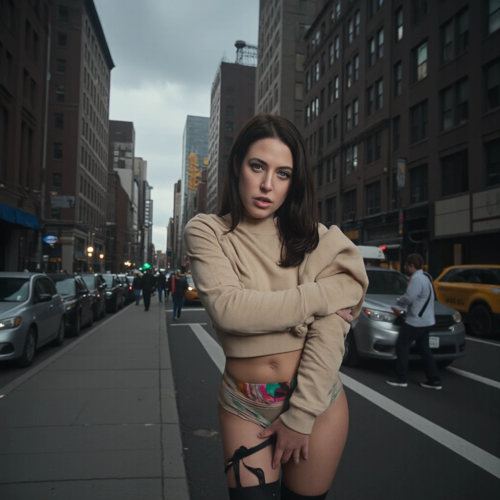 High detail , Daisy ridley, (19 years old),on a dirty busy street ,wearing starwars uniform ,showing nipple , showing thigh, bottomless ,on the floor, showing pussy