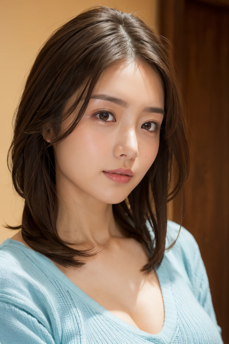 (8K, top-quality, ​masterpiece:1.3, 超A high resolution, A hyper-realistic), High Detail, (Face like the real thing), Photorealsitic, Raw foto, ((one beautiful women)), Detailed face, beautidful eyes, realisticeyes, Eyes in Beautiful Details, (real looking skin), Beautiful skins, enticing, depth of fields, hight resolution, High pixel count, ((Sideways face, Looking away, Don't look your audience in the eye, Don't look at the camera)), fashionable cafe, The background is also in the picture, clear details, sharp photo, Natural color reproduction, Noise Reduction, High fidelity, Small pendant in silver color, A small necklace in silver color, (Wine-colored light knit U-neck shirt, Neat and clean clothing, Clothing that makes it difficult to see the chest, Clothing that makes it difficult to see the chest, Clothes with hidden breasts), small tits, Sexy lips, Ears are visible, a smile, kindly smile, Beautiful skins, enticing, the golden ratio, (Detal Face:1.2), profetional lighting, Lighting the face, best light, japanes, A Japanese Lady, Japan Mature Woman, a matural female, Short Bob Hair, ((sixty years old, Beautiful, Wrinkles on the face, Wrinkles at the corners of the eyes, Nasolabial fold wrinkles, Small wrinkles, Beautiful, Beautiful Aunt, Moderate moles, Small mole on the face))