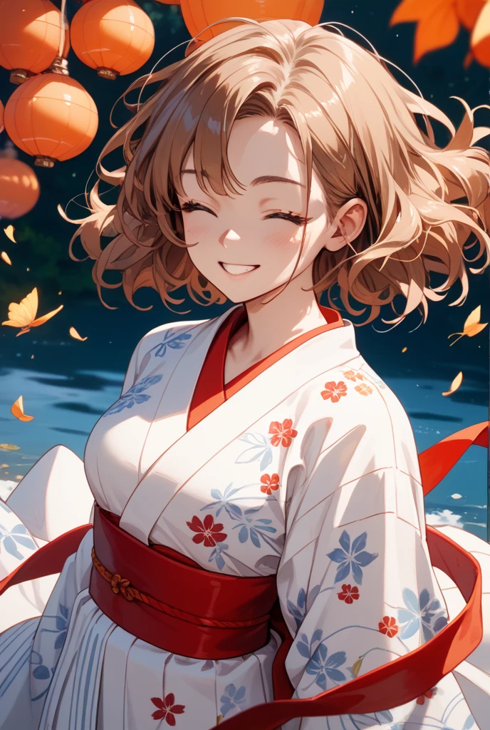 Gorgeous Japanese Mao Abe Hitomi Tanaka show in dark hanfu, long skirt, anime style, anime realism, mixed with Mao Abe Hitomi Tanaka, surprised, drunk, sitting on the ground, golden eyes, wavy red hair woman, twenties, flexible female body, anime style, detailed eyes, detailed hands, detailed face, colors, flower, night,