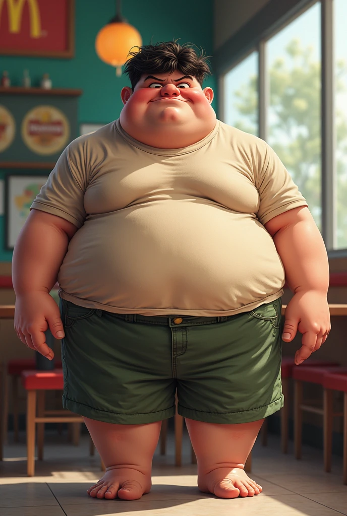 fat guy in green shorts and no shirt