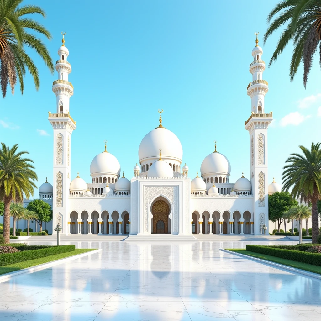 (detailed), perfect Design on mosque is an architectural icon and contains several facilities such as a library, religious shops, ablution areas, gardens and parking lots. on an area of 50 thousand square meters