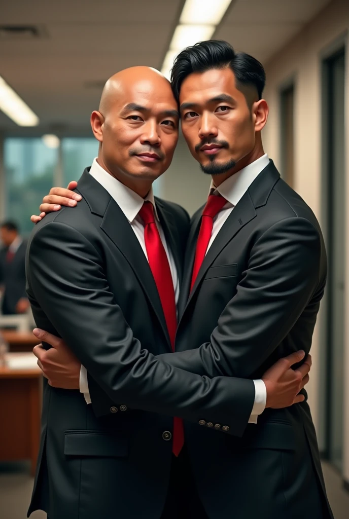 50yearsold，Hidetoshi Nakata，（Juan Sebastián Verón 1.3），Shirtless，Tong，Bulge，office room，black long socks，Thin，musculature，lbeard，fortitude，artwork of a，tmasterpiece，k hd，ssmile，Tong，Two people kissing