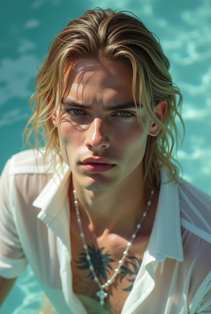 mdjrny-v4 style portrait photograph of Colton Haynes, as handsome swimmer, short and blonde hair, handsome twink, perfect symmetrical face, beautiful clothes, ultra realistic, concept art, elegant, ((intricate)), ((highly detailed)), depth of field, ((professionally color graded)), 8k, art by artgerm and alphonse mucha and sports illustrated