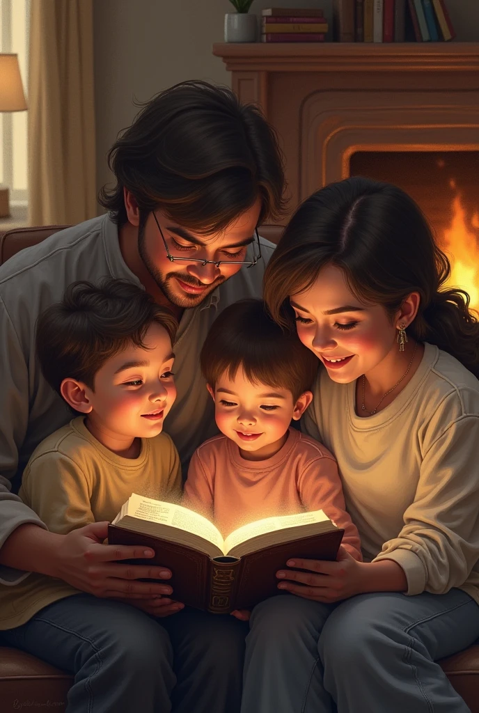 boy reading bible, father and mother making fun of him
