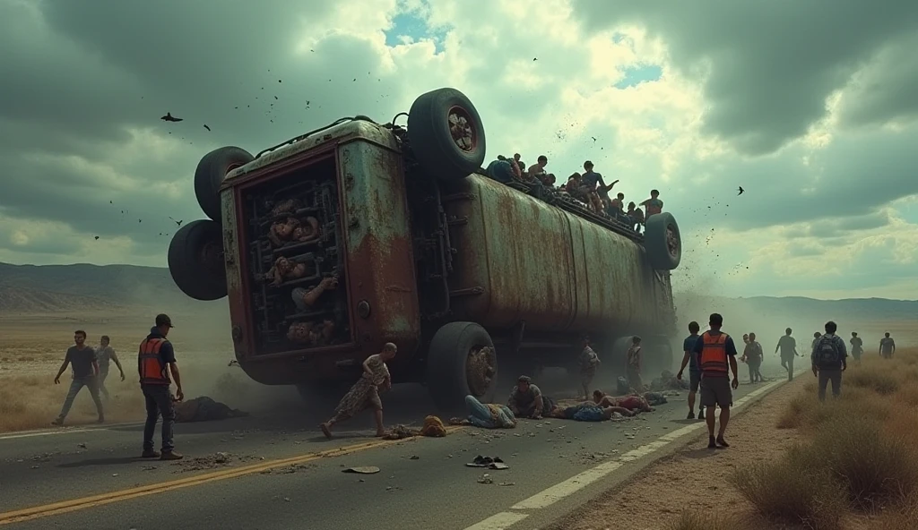 The bus swerves dramatically, and chaos erupts inside as the vehicle lurches uncontrollably down a hill.