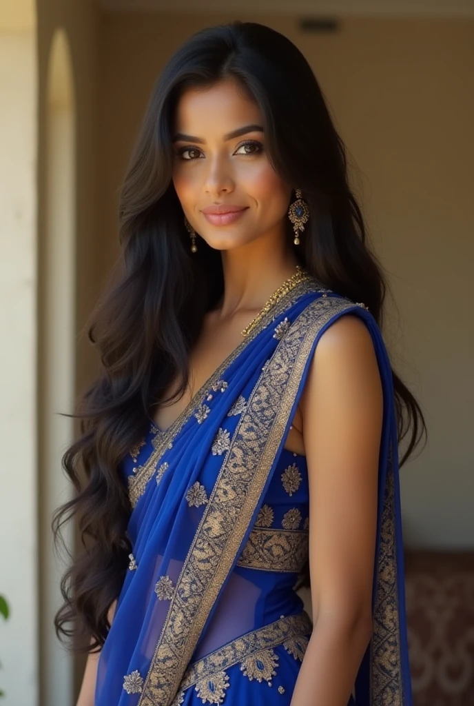 Kiara Advani wearing blue saree, potrait