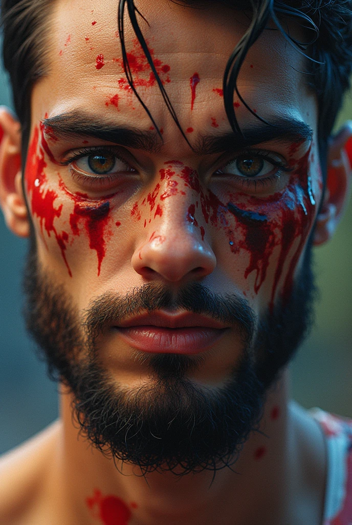 man, Covering his face with bleeding eyes in his hands