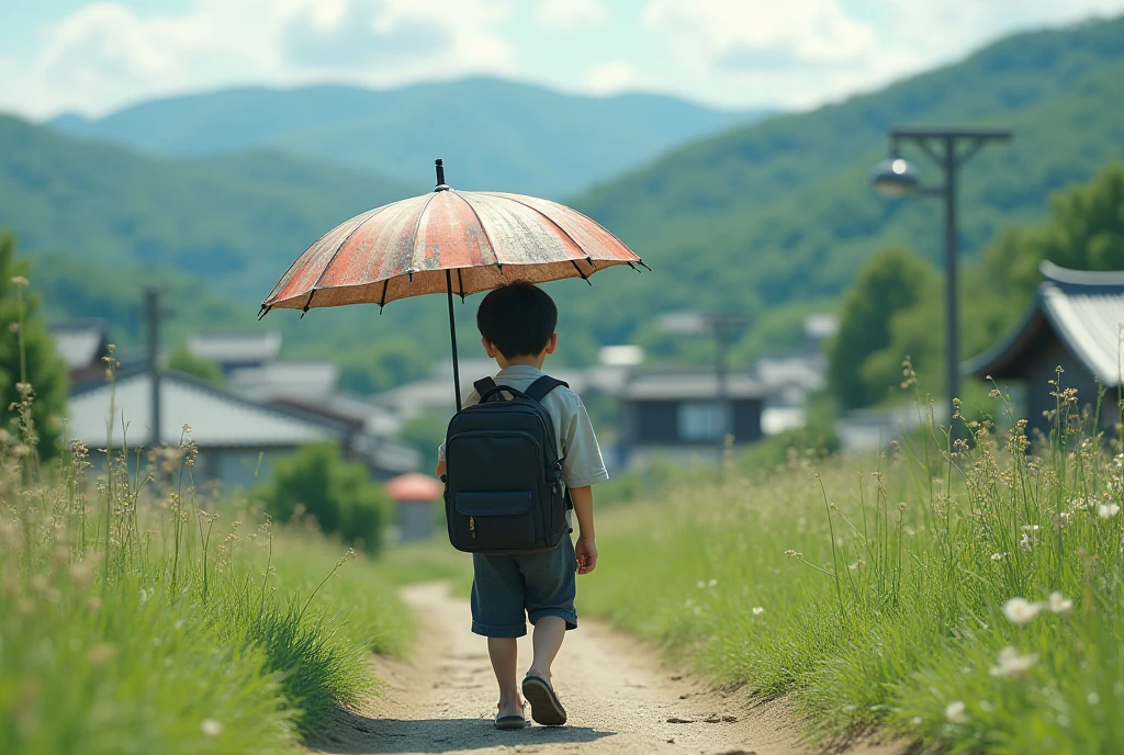 A little boy with a backpack, cute border collie puppy, running, enjoying a lovely spring outing surrounded by beautiful flowers and nature. The illustration is a high-definition illustration in 4K resolution with very detailed features and cartoon-style visuals --auto --s2