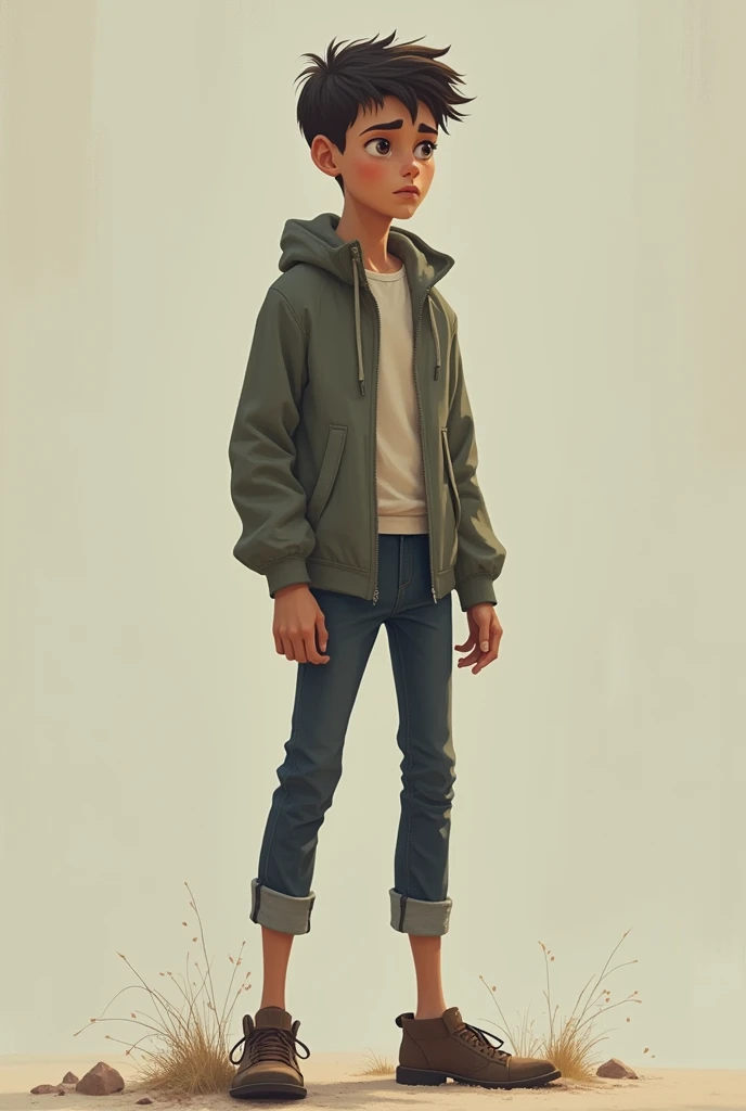 Boy with headphones listening to music, with baggy clothes and a skateboard on his back, with a serious face