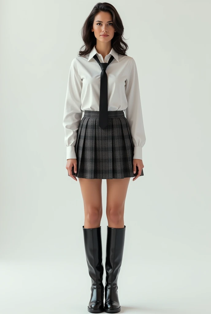 Blonde 12 year old girl at school in miniskirt with HIGH heels with blouse in FULL BODY with hair up