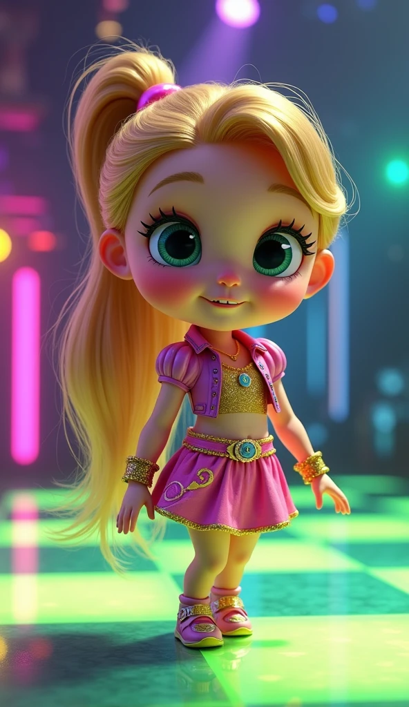 girl CHILD 10 years old, Russian blonde in braids, ROUPA DE DISCO, BOLA DE DISCOTHEQUE, LUZES DE DISCOTECA. BALL OF DISCO.