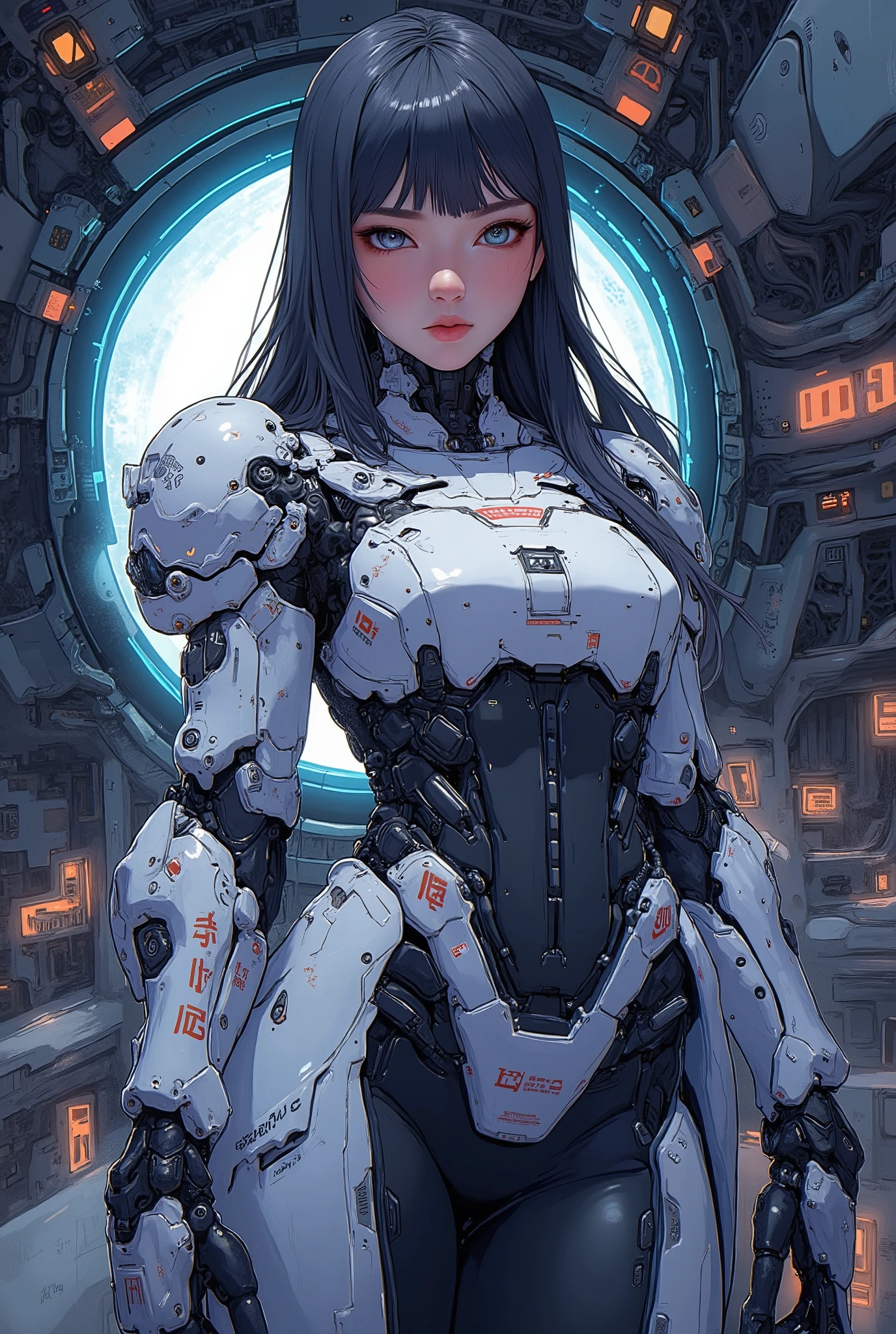 ((Airbrush art style painting)) of (perfect Asian cyberpunk girl))), (((wearing incredibly detailed ornate cyberpunk armour))), ((LED lights)), (shapeless long hair), perfect features, ((((full figure) dynamic pose))), (((starship interior))), abstract beauty, near perfection, pure form, concept art, intricate detail, 8k post-production, High resolution, super Detail, art station Trends, sharp focus, studio photos, intricate detail, Very detailed.