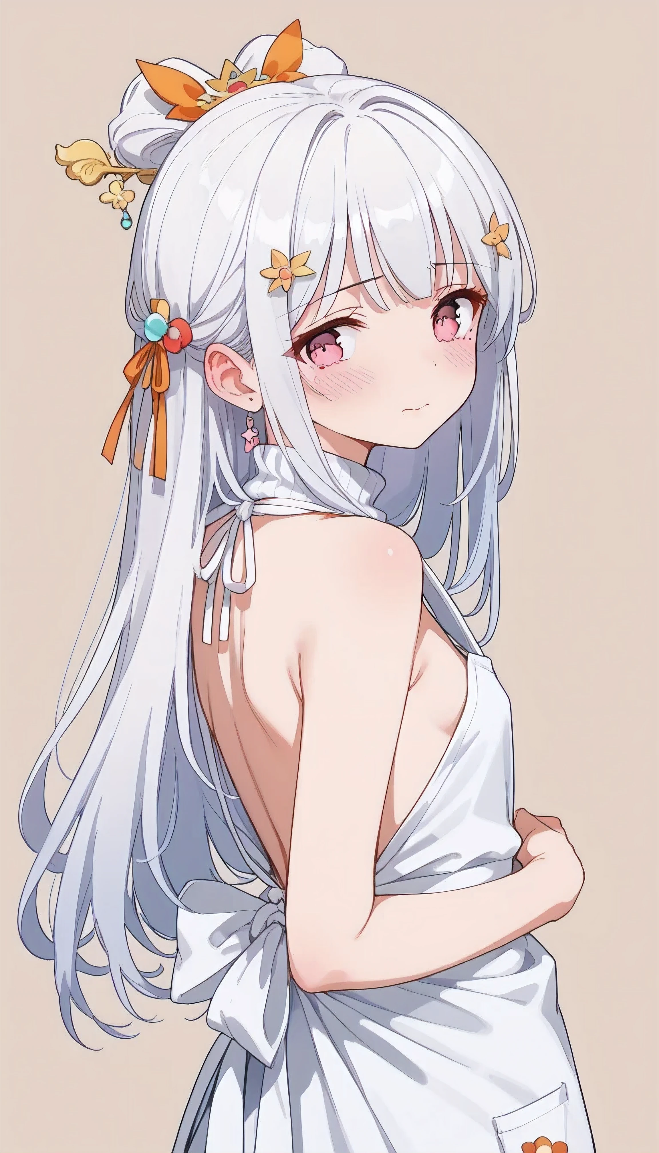 naked woman,glowing skin, flat chest,trembling, alone,long hair,Whitehair,small height