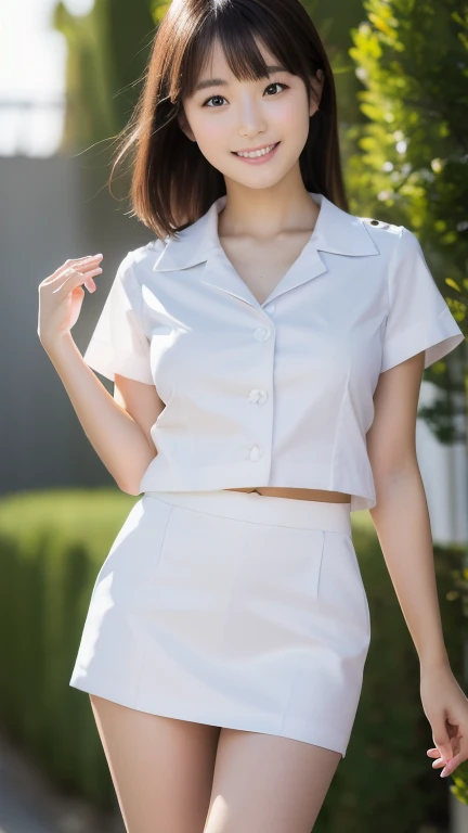 　(Highest quality、8k、32K、masterpiece、Hmph:1.2)、(masterpiece, Highest quality), Realistic photos, high school girl、very cute、15 years old、Short Ponytail、sexy、Instagram, Bright colors, High Dynamic Contrast, Slender figure、thin、Small, shapely breasts、One person、Gray Hair、 Purple eyes, Lips parted, blush, compensate, 軽いsmile, A thin white short-sleeved shirt that is slightly translucent.、sexy、Green exy、Sweat, Wet, light, Shine,  Tight waist, (masterpiece), Pink Wallpaper、sexy、smile
