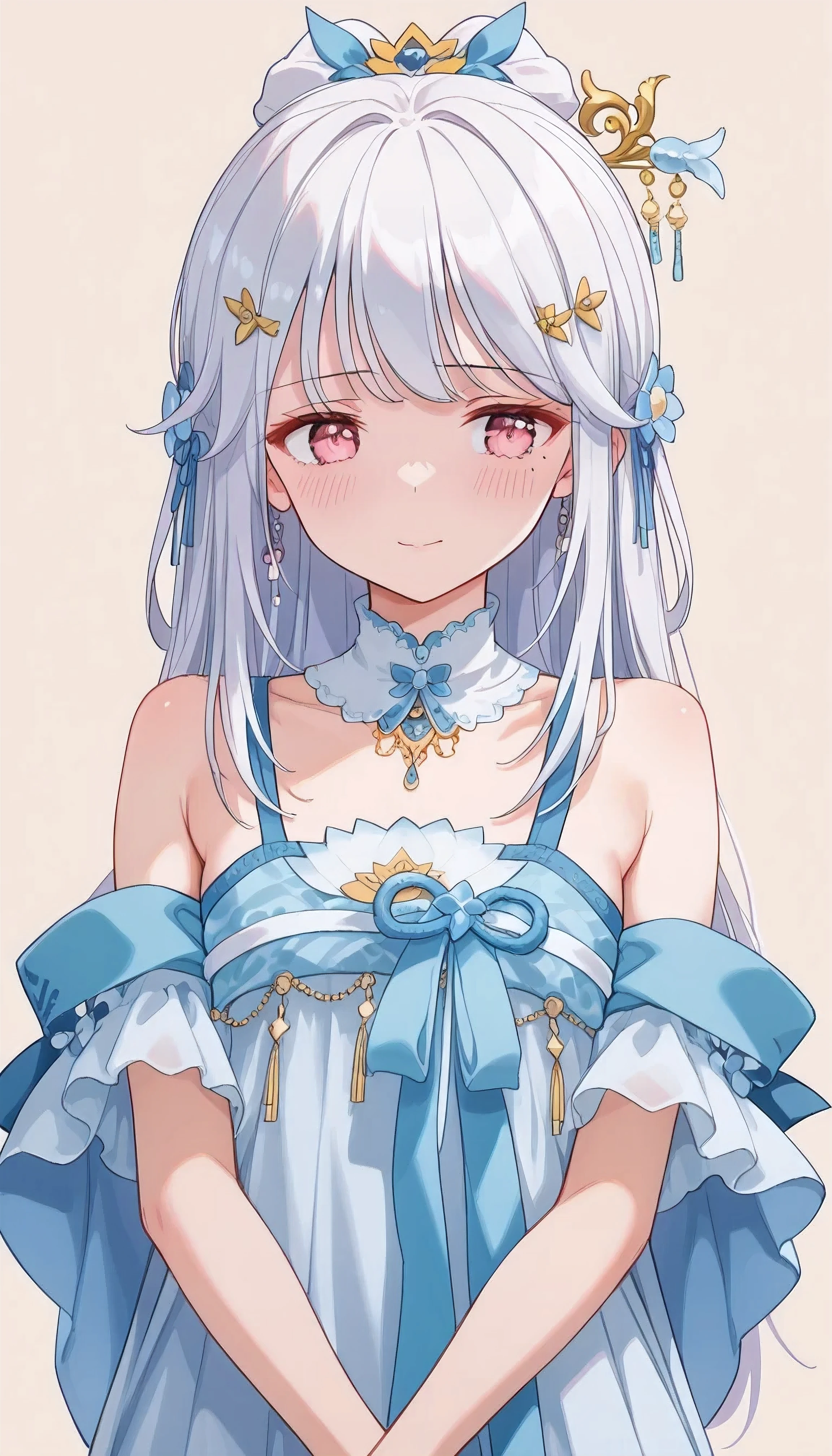 UN\(EOE\),one girl,solo,best quality, masterpiece,score_9, score_8_up, score_7_up,,break,1girl,(standing,beige background,spring theme,sakura,break, incredibly_absurdres, ,very high resolution, very aesthetic,by famous artist, 8k, 16k,,beauty illustration,photoshop_(large),,(pink eyes:1.2,looking outside),(white hair|Detailed hair|long hair|hairpin|updo),(white Turtleneck sweater,off shoulders),(sleepy, embarrassed, shy, ear blush, depressed,jitome,sad smile),,one mole under eye,intense angle, f/16, Canon,upper body,