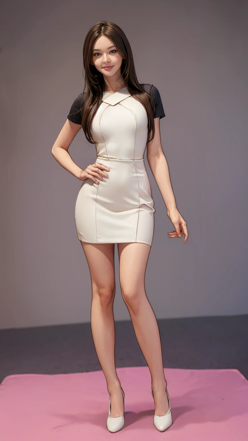 utta from anime one piece, red hair, white hair, hairband, beautiful, beautiful woman, standing, looking at viewer, perfect body, slightly smile, standing, full body,
