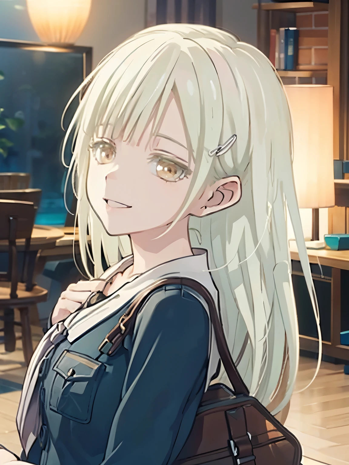 masterpiece, 8k best quality, masterpiece, high resolution, focus, anime style, white hair, happy smile,