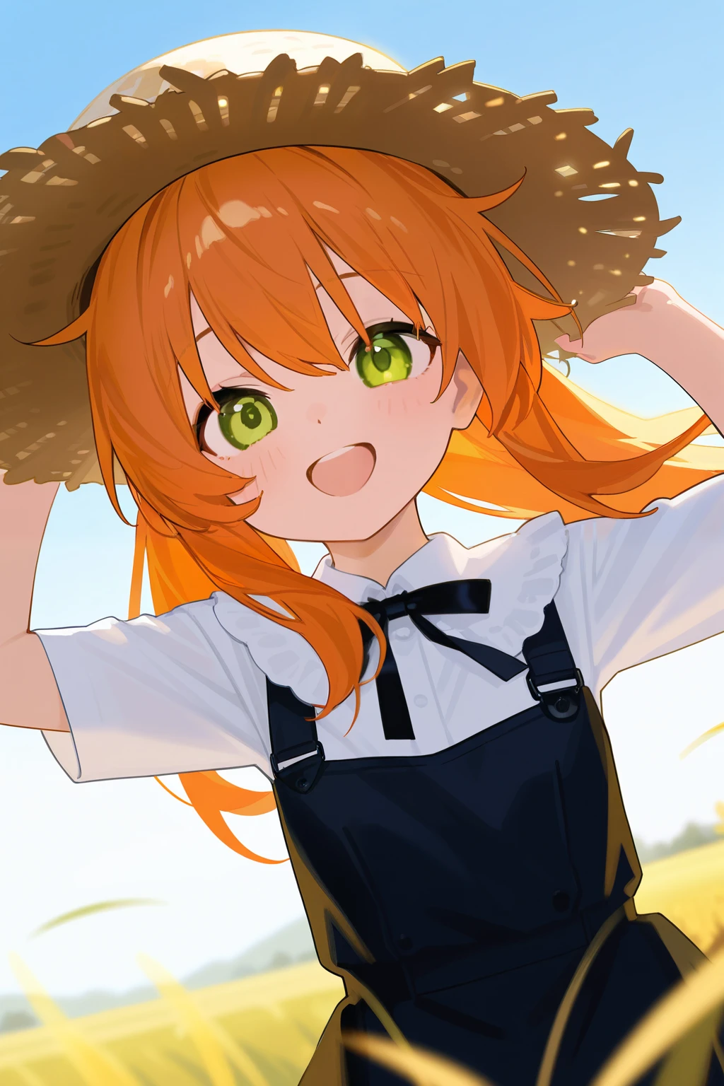 women in agriculture、 Little doll that looks happy while showing off the harvest of tangerines、 straw hat、Colourful long、Beautiful pictures of farm work