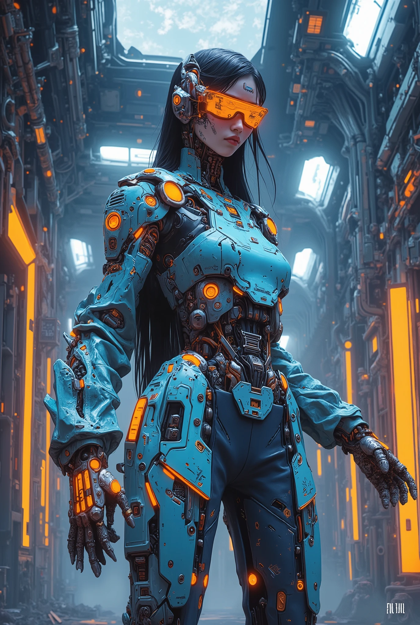 ((anime art style painting)) of (perfect Asian cyberpunk girl))), (((wearing incredibly detailed ornate cyberpunk armour))), ((LED lights)), (shapeless long hair), perfect features, ((((full figure) dynamic pose))), (((starship interior))), abstract beauty, near perfection, pure form, concept art, intricate detail, 8k post-production, High resolution, super Detail, art station Trends, sharp focus, studio photos, intricate detail, Very detailed.
