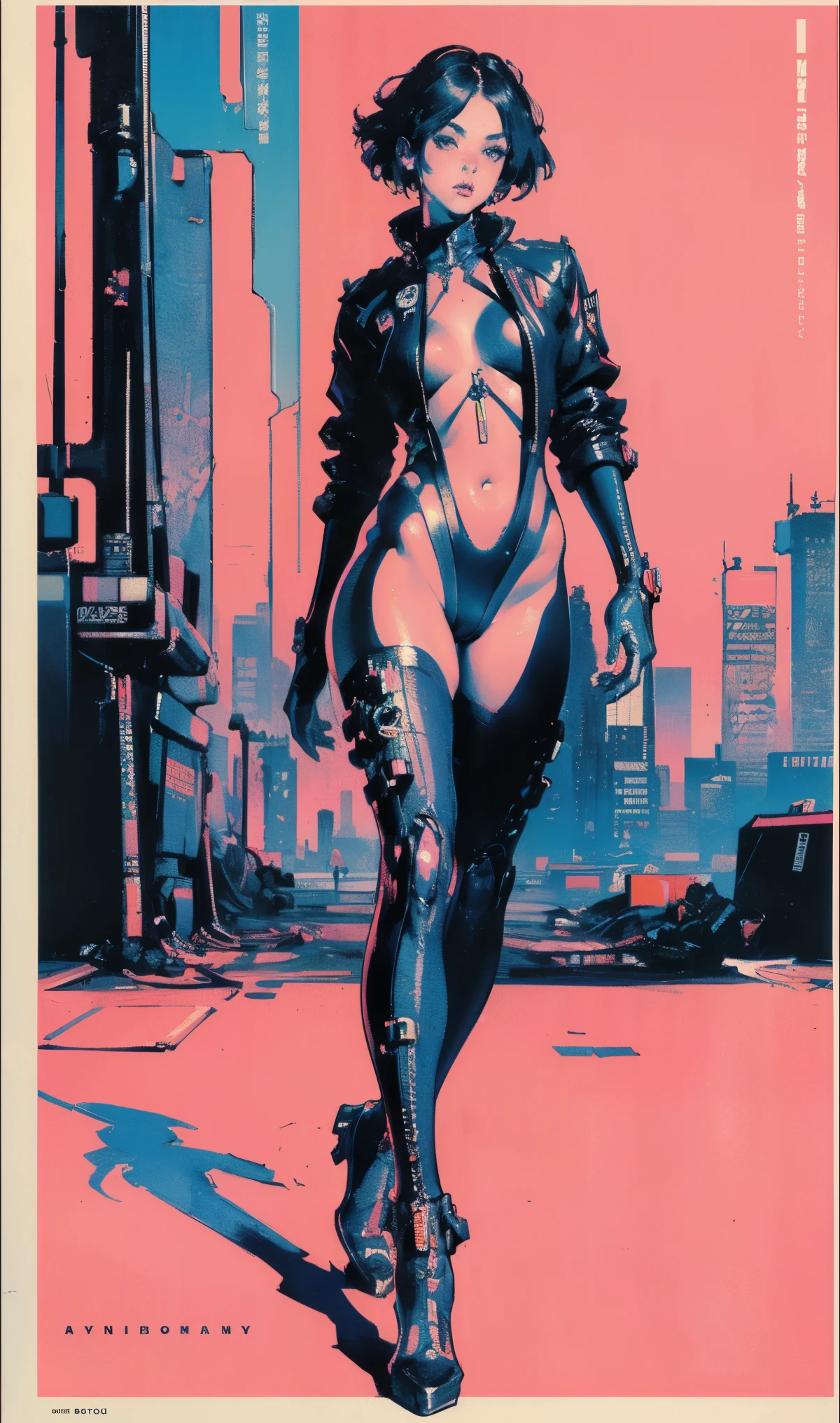 ( High Quality , 8k, 4K, high contrast , masterpiece:1.2), ( High Quality , Aesthetics at its best, Complete anatomy), ( dynamic angle ), (( female 1 )), (( cyberpunk)), (( flat color)), (( colorful art )), rider jacket, viewers, line art , colorful background, high contrast , Contrasting colors, ((RISOGRAPH)), oil painting, (wolf costume:1.3),Combat Stance,