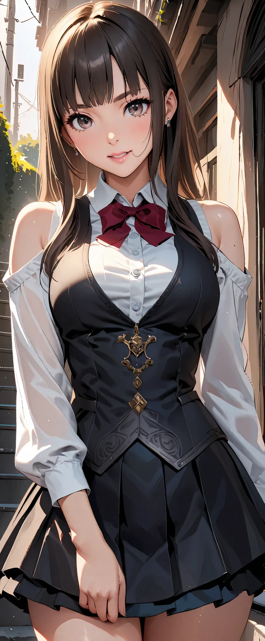 (((masterpiece)))、(( best quality ))、( more details)、(CG illustration)、( so beautiful ))、Cinematic Light、(((one mechanical girl)))、 SF、The End、Erotic and grotesque、graduate School( Beautiful and Luxurious :1.2)、( 1 girl:1.3)、 is facing forward, ( double breasted, underbust:1.2), ,((())),((( jumper skirt,)))Gloss Lip