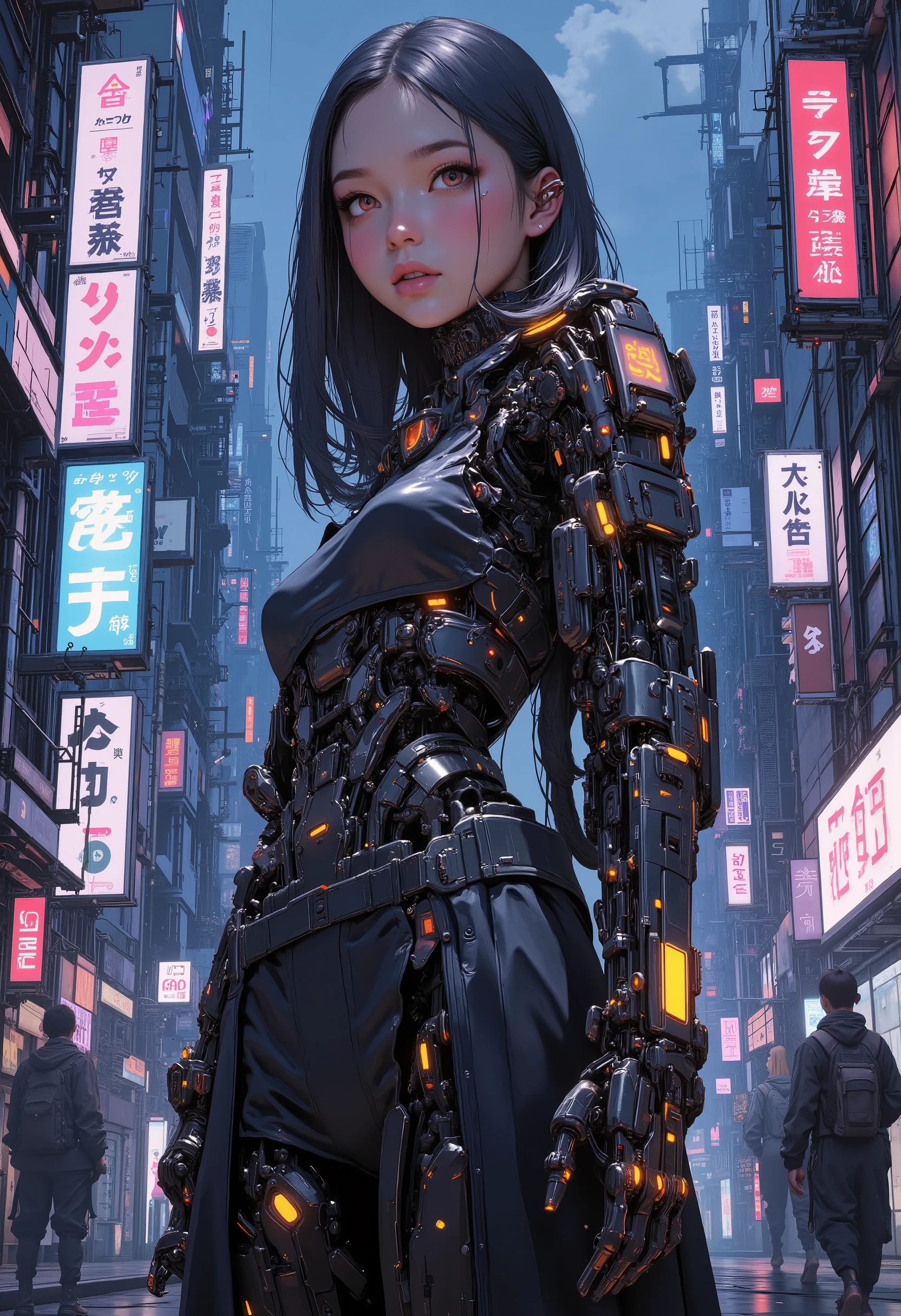 ((anime art style painting)) of (perfect Asian cyberpunk girl))), (((wearing incredibly detailed Harajuku clothing))), ((LED lights)), (shapeless long hair), perfect features, ((((full figure) dynamic pose))), (((cyberpunk city street))), abstract beauty, near perfection, pure form, concept art, intricate detail, 8k post-production, High resolution, super Detail, trending on ArtStation, sharp focus, studio photos.