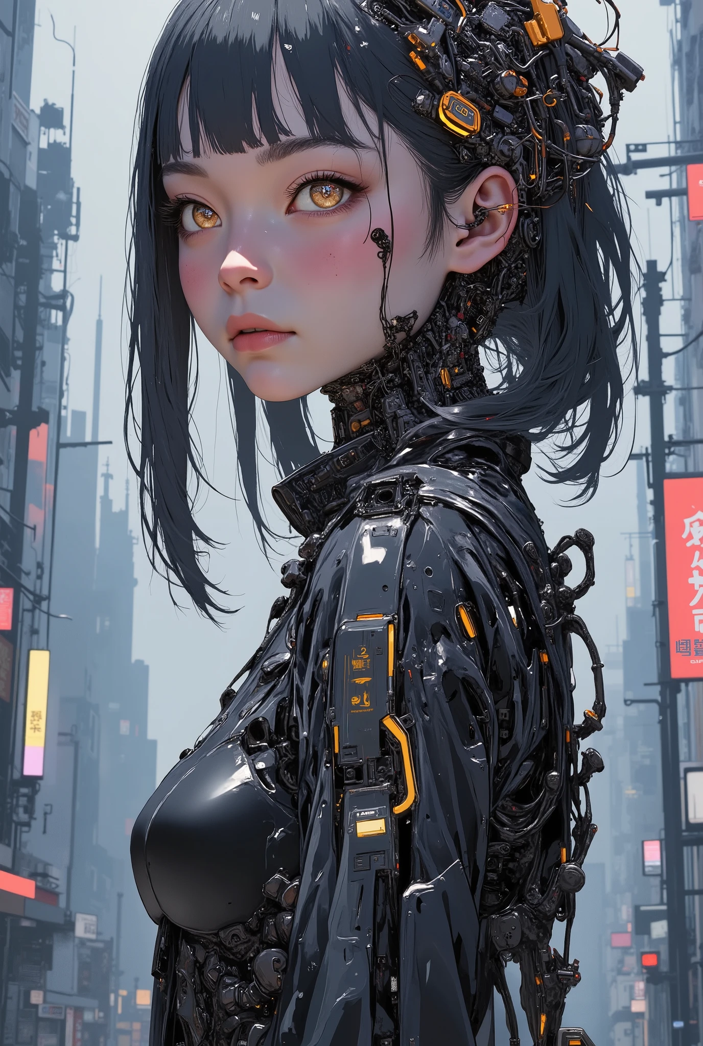 ((anime art style illustration) of (perfect Asian cyberpunk girl))), (((wearing incredibly detailed Harajuku clothing))), ((LED lights)), (shapeless long hair), perfect features, ((((full figure) dynamic pose))), (((cyberpunk city sidewalk/pavement))), abstract beauty, near perfection, pure form, concept art, intricate detail, 8k post-production, High resolution, super Detail, trending on ArtStation, sharp focus, studio photos.